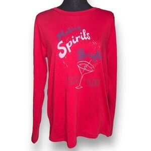 Sonoma “Making Spirits Bright” Women’s Long Sleeve Christmas Top, Med, Red, NWT